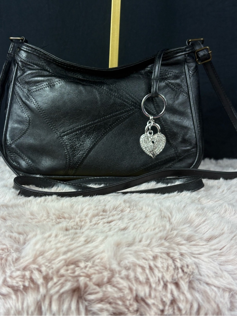 Vintage Unbranded Black Patchwork Leather Shoulder Bag Crossbody Medium